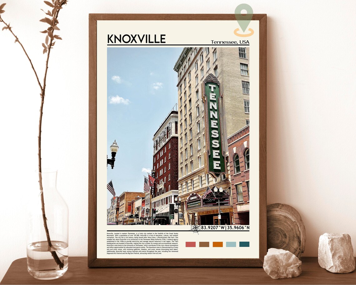 Knoxville Tennessee Theatre Marquee Vintage City Travel Poster