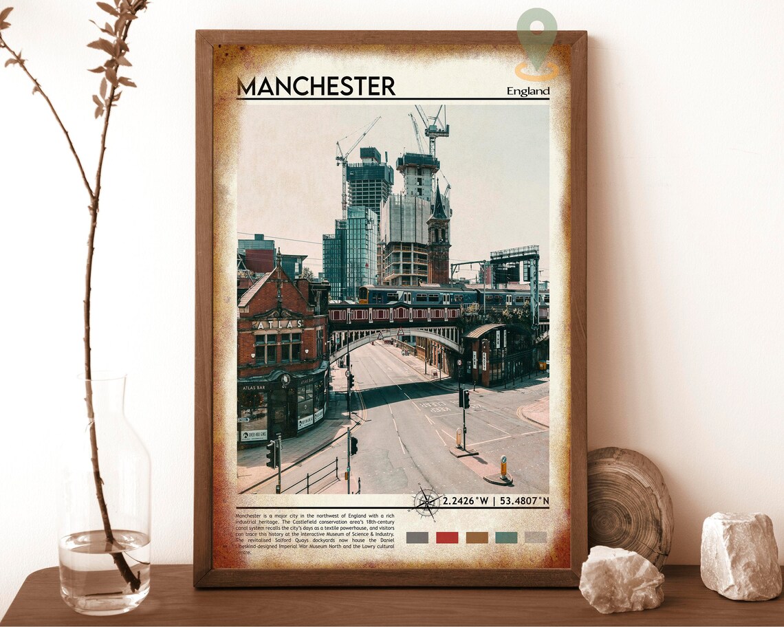 Manchester England City Street Train Viaduct Vintage Travel Poster - Image 6