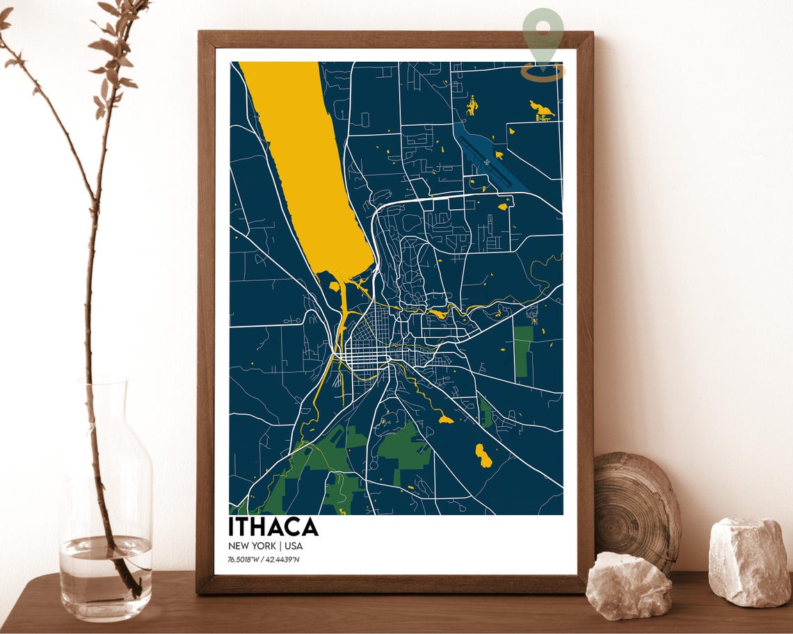 Ithaca New York Dark Cyan Modern Minimalist City Street Map Wall Art - Image 2