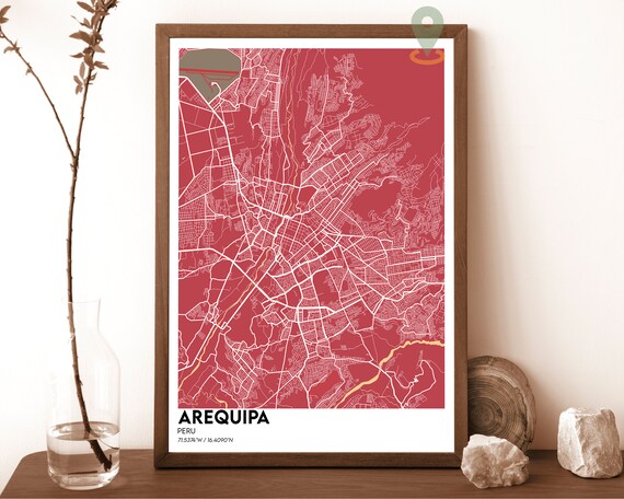 Arequipa Peru City Map Bold Red Modern White Street Art Poster