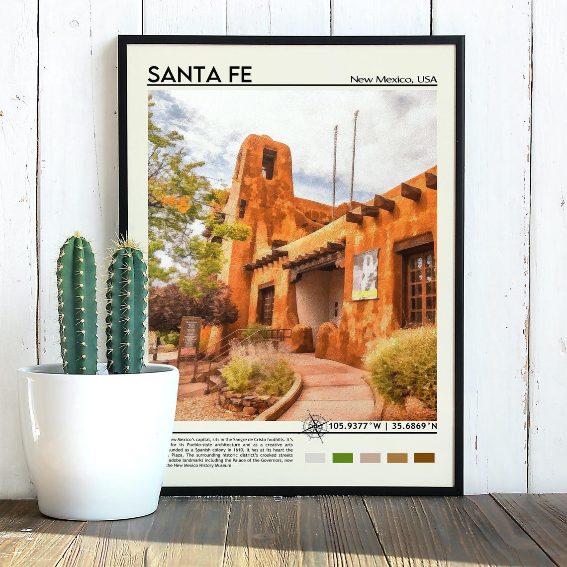 Santa Fe New Mexico Adobe Old Town at Sunset Watercolor Poster - Image 3