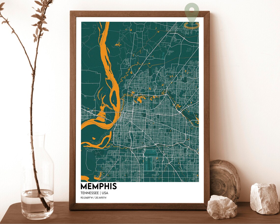 Memphis Tennessee Street Map Navy Blue Gold Modern Art Poster - Image 3