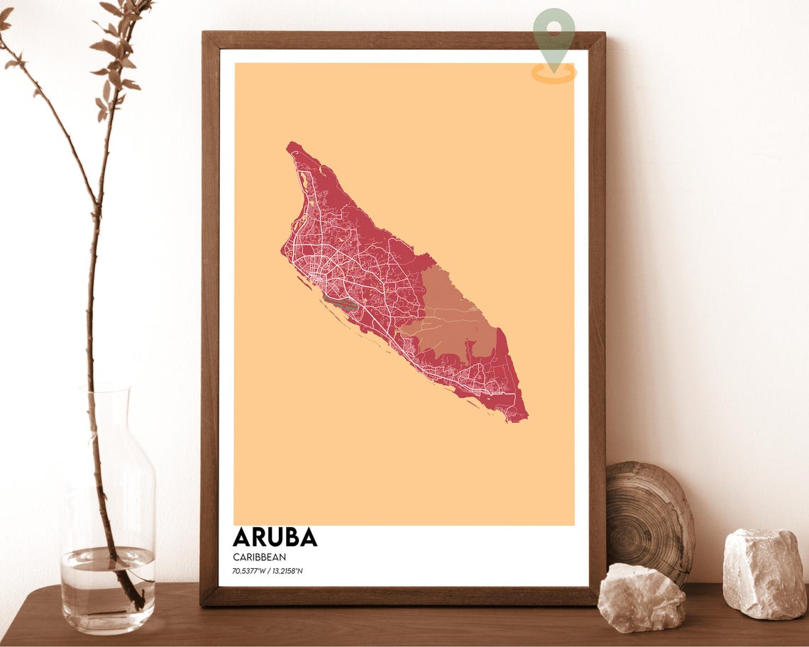 Aruba Caribbean Island Navy Gold Street Map Modern Travel Poster - Image 4