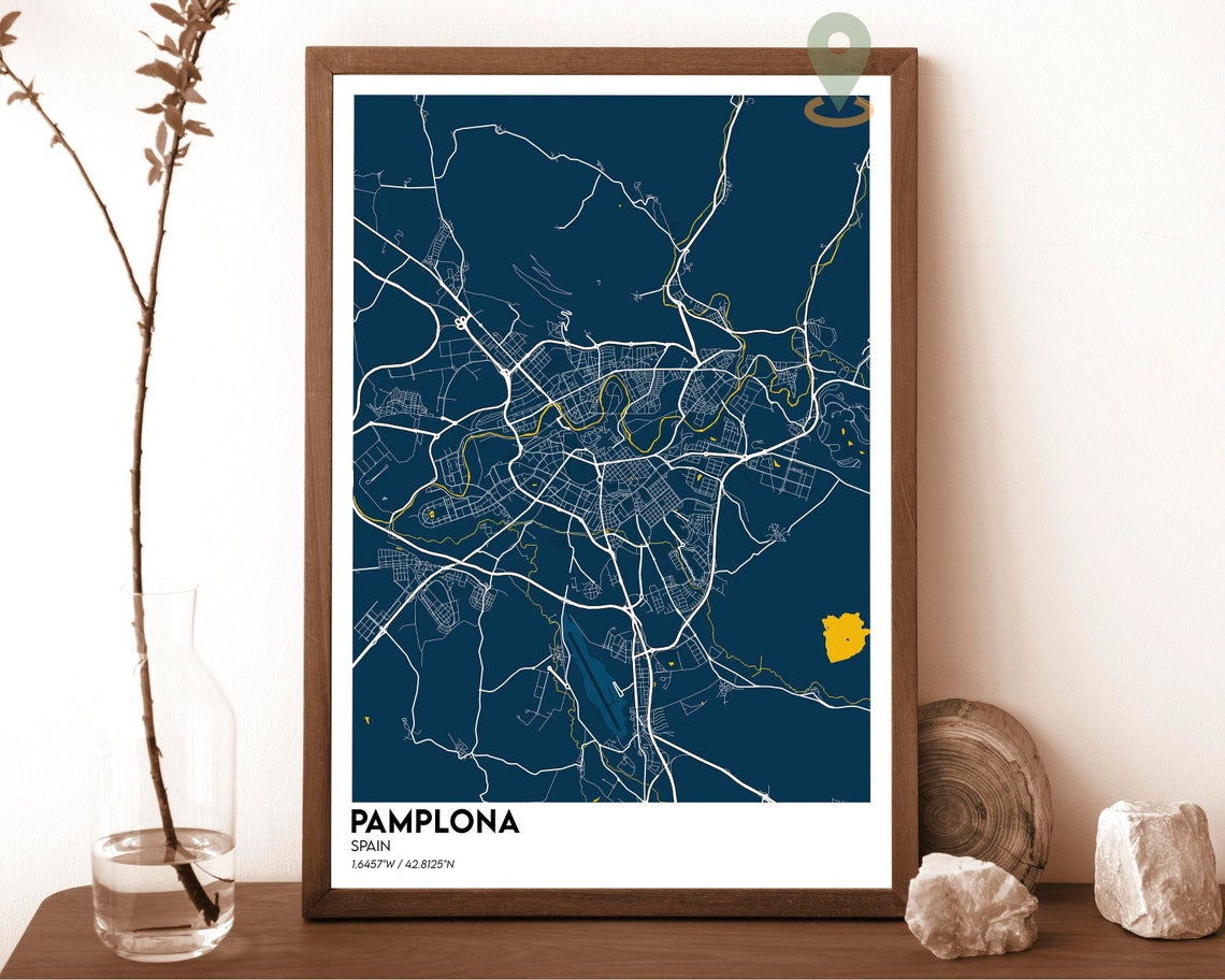 Pamplona Spain Midnight Purple Night City Map Street Art Poster - Image 6