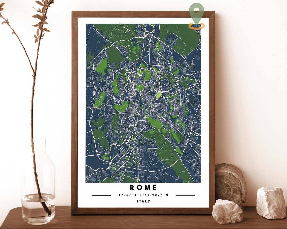 Rome Italy Street Map Dark Blue Minimalist Cartography Poster
