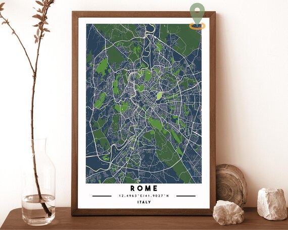 Rome Italy Street Map Dark Blue Minimalist Cartography Poster