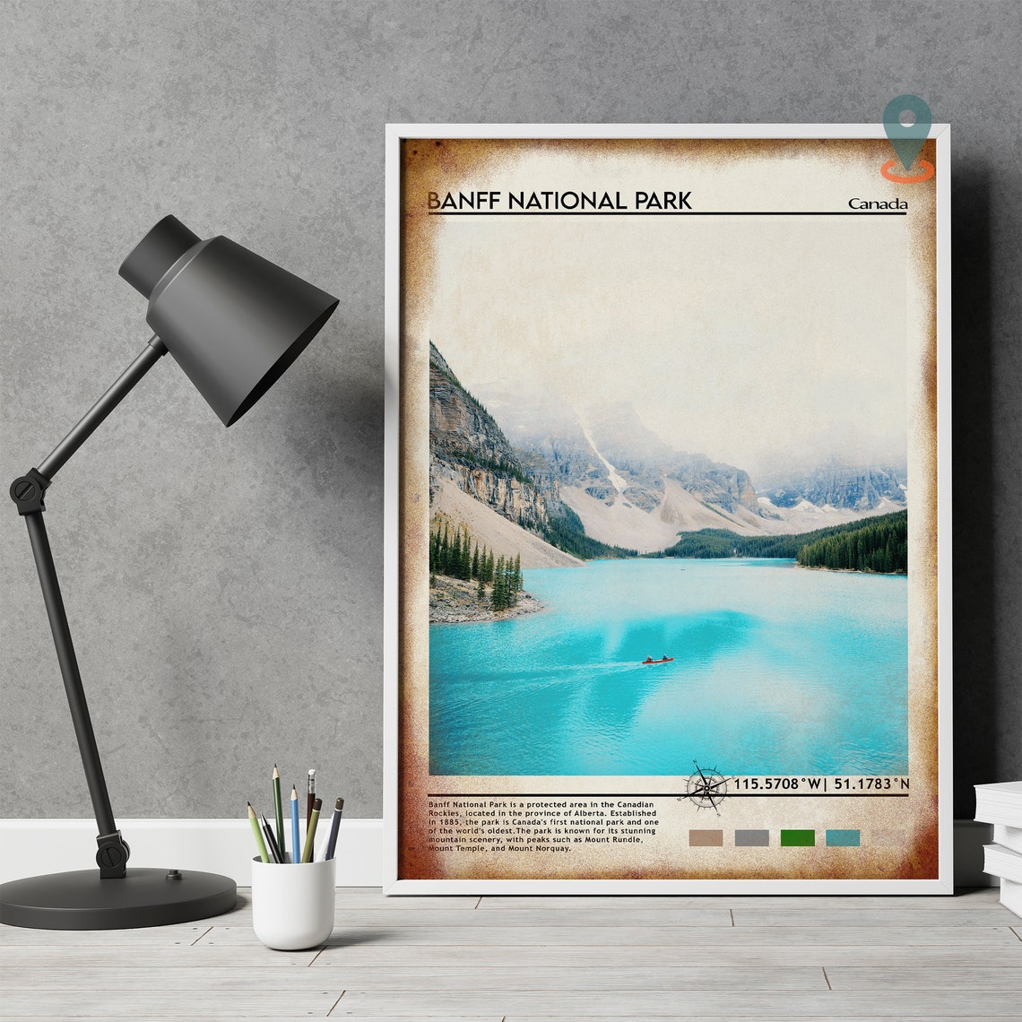 Banff National Park Canada Turquoise Lake Canoe Travel Poster - Image 5