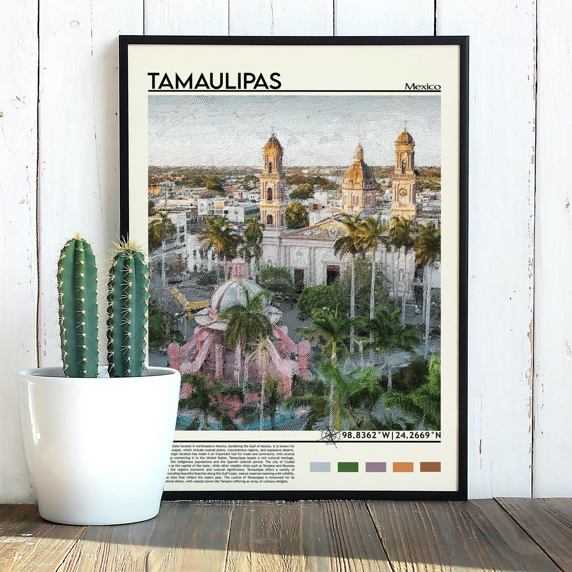 Tamaulipas Mexico Cathedral Plaza Colonial Town View Travel Poster - Image 5