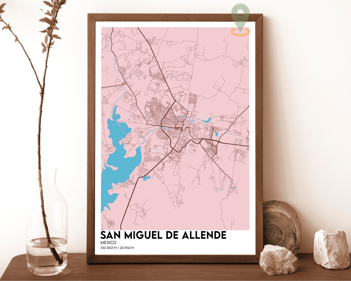San Miguel de Allende Mexico City Map Poster Navy Gold Design - Image 3