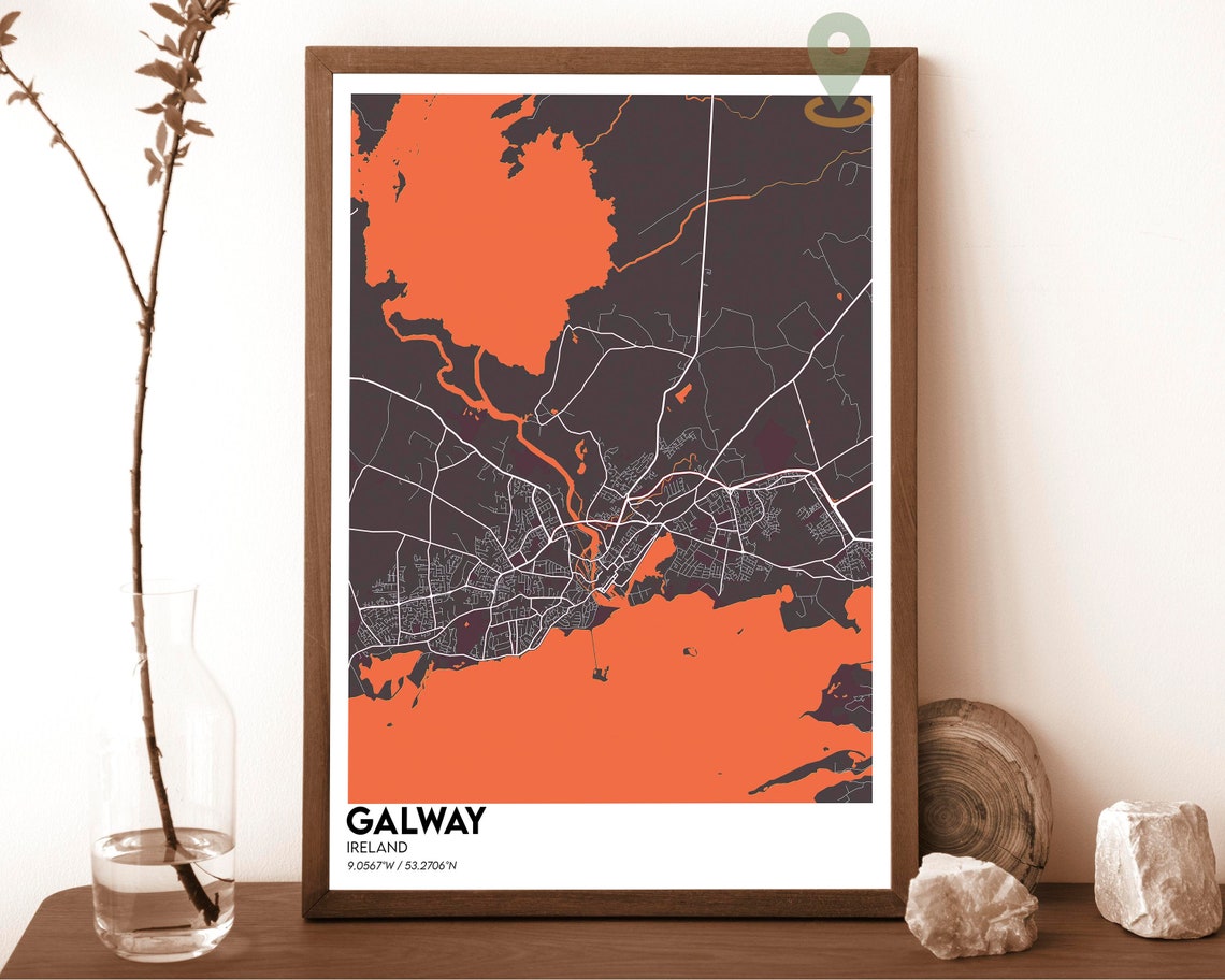 Galway Ireland Navy Yellow Land Water City Map Street Poster - Image 3