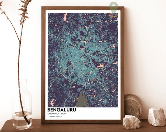 Bengaluru Karnataka India Deep Midnight Purple City Map Poster