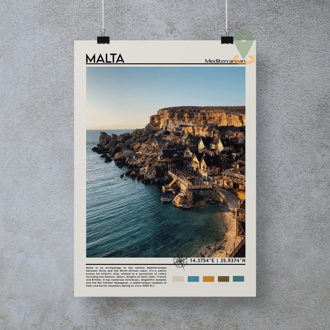 Malta Mediterranean Rocky Cove Cliffside Village Photo Poster - Image 3