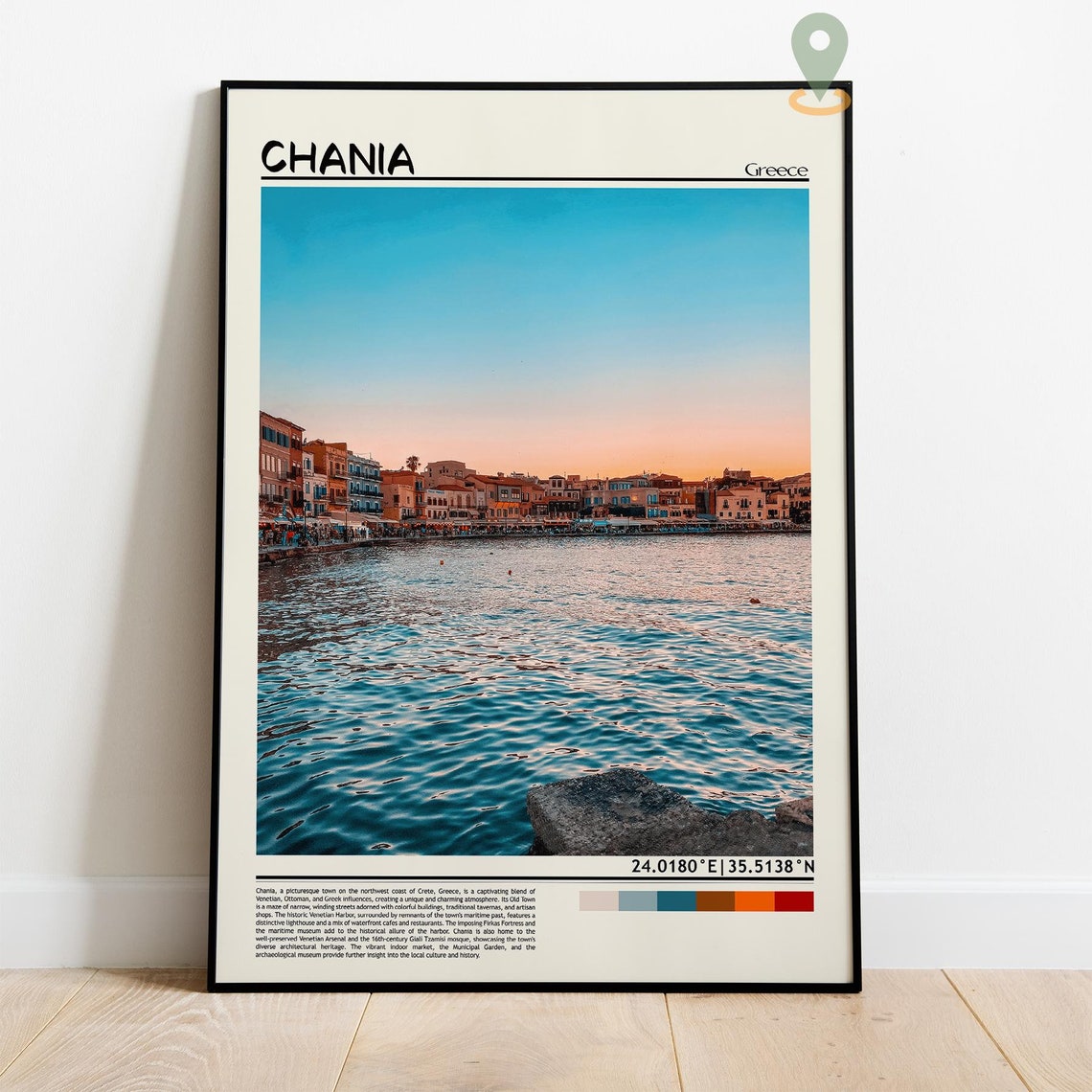 Chania Crete Greece Sunset Harbor Waterfront Old Town Poster - Image 2