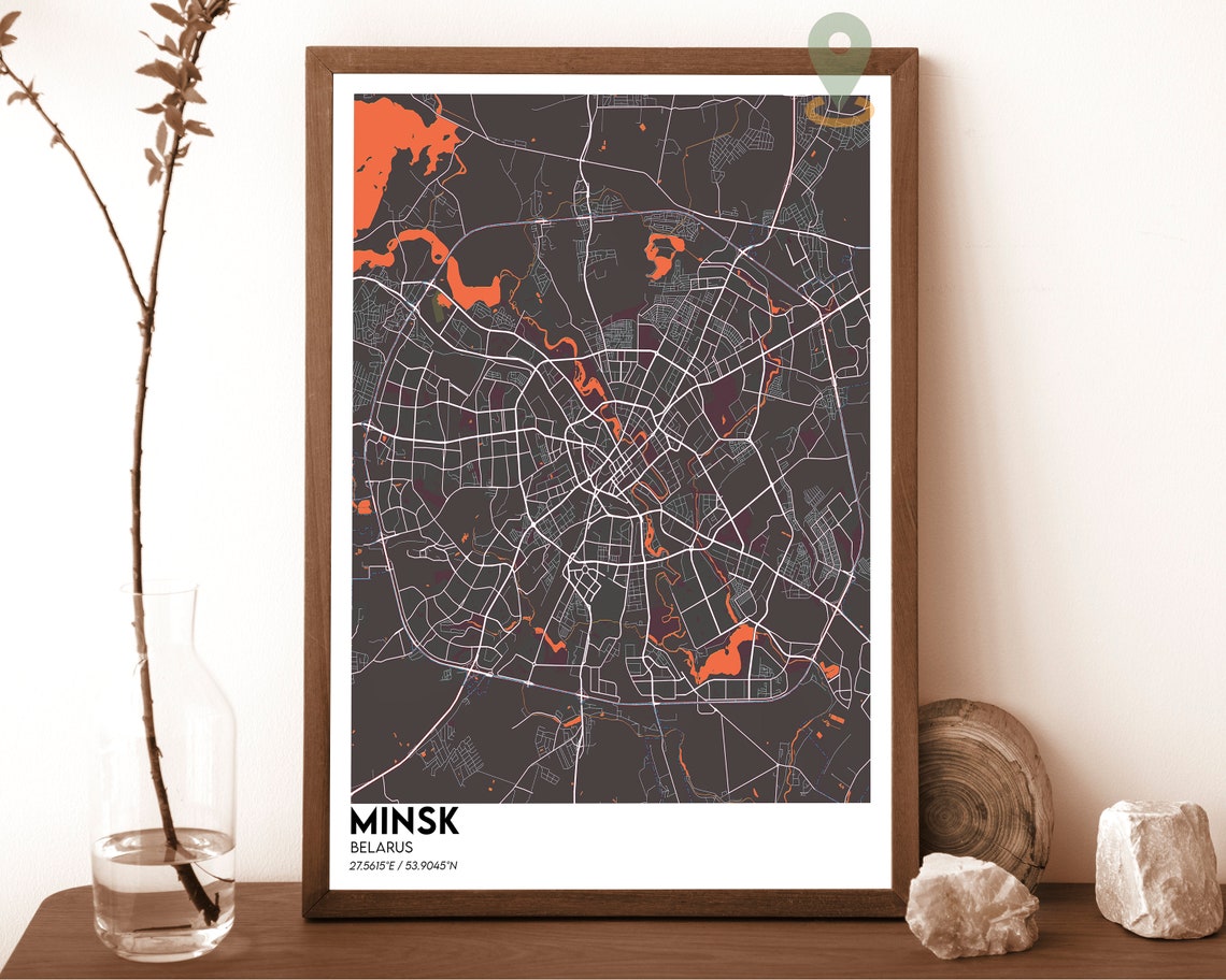 Minsk Belarus Dark Blue Yellow Modern City Street Map Poster - Image 4