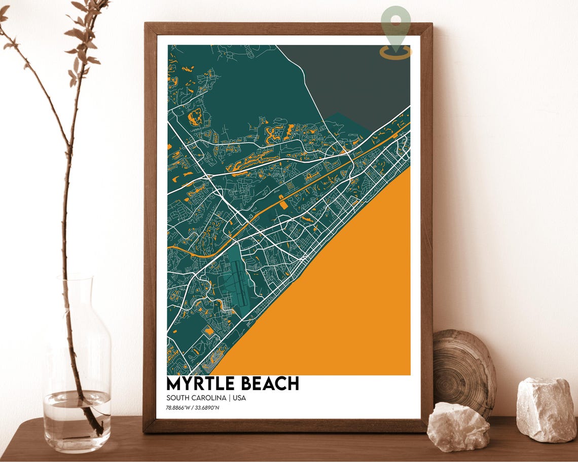 Myrtle Beach South Carolina Navy Gold Coastal Map Art Poster - Image 5