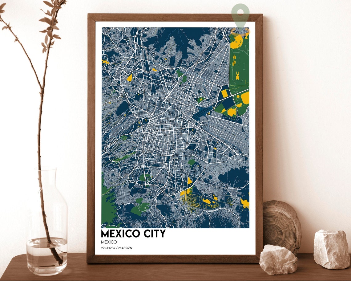 Mexico City Mexico Navy Street Map Colorful Modern Art Poster