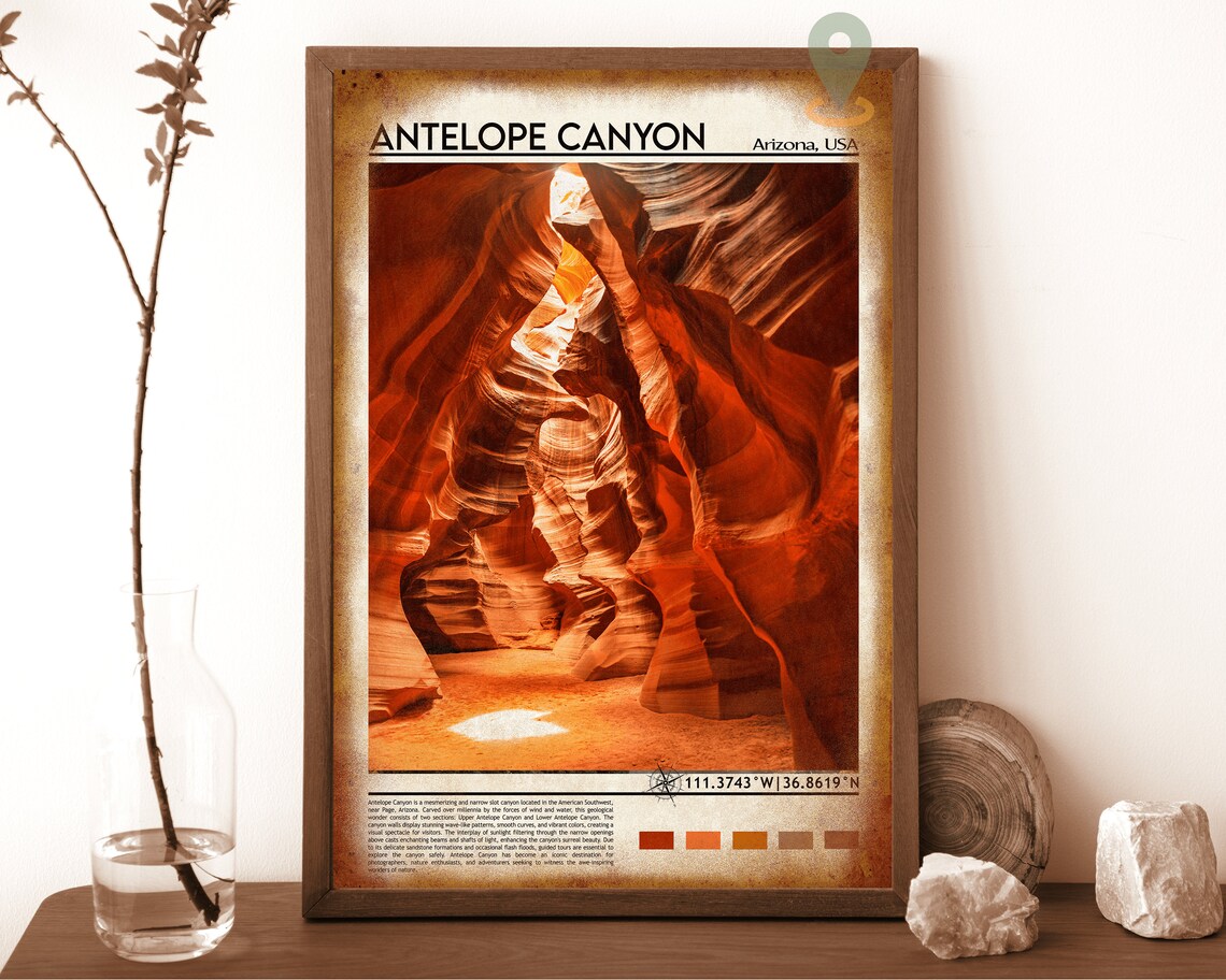 Antelope Canyon Arizona USA Fiery Red Slot Canyon Travel Poster - Image 6