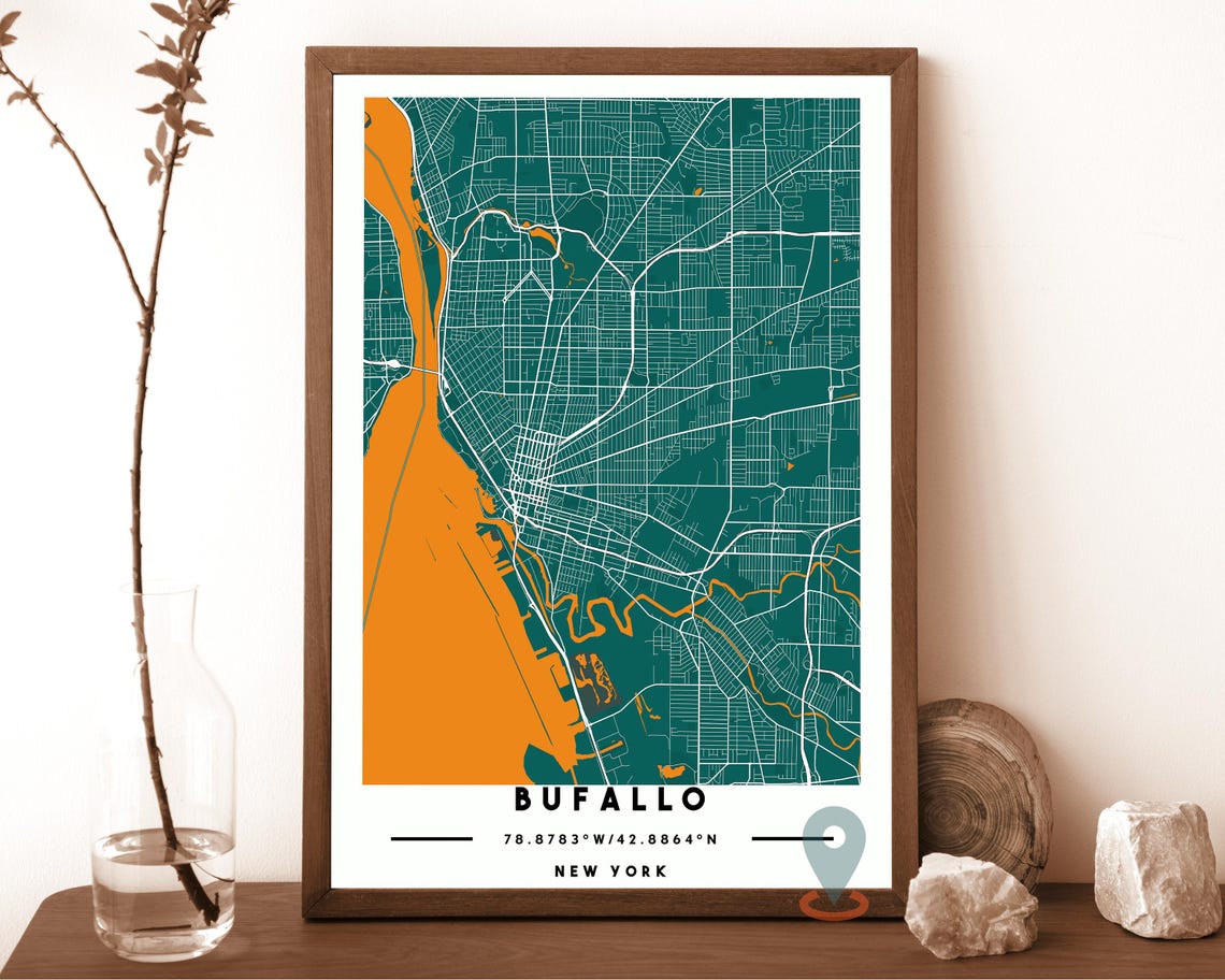 Buffalo New York City Street Map Navy Cream Poster Wall Decor - Image 5