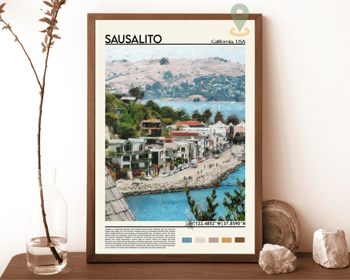 Sausalito California Waterfront Town Photo Bay Area Travel Wall Art