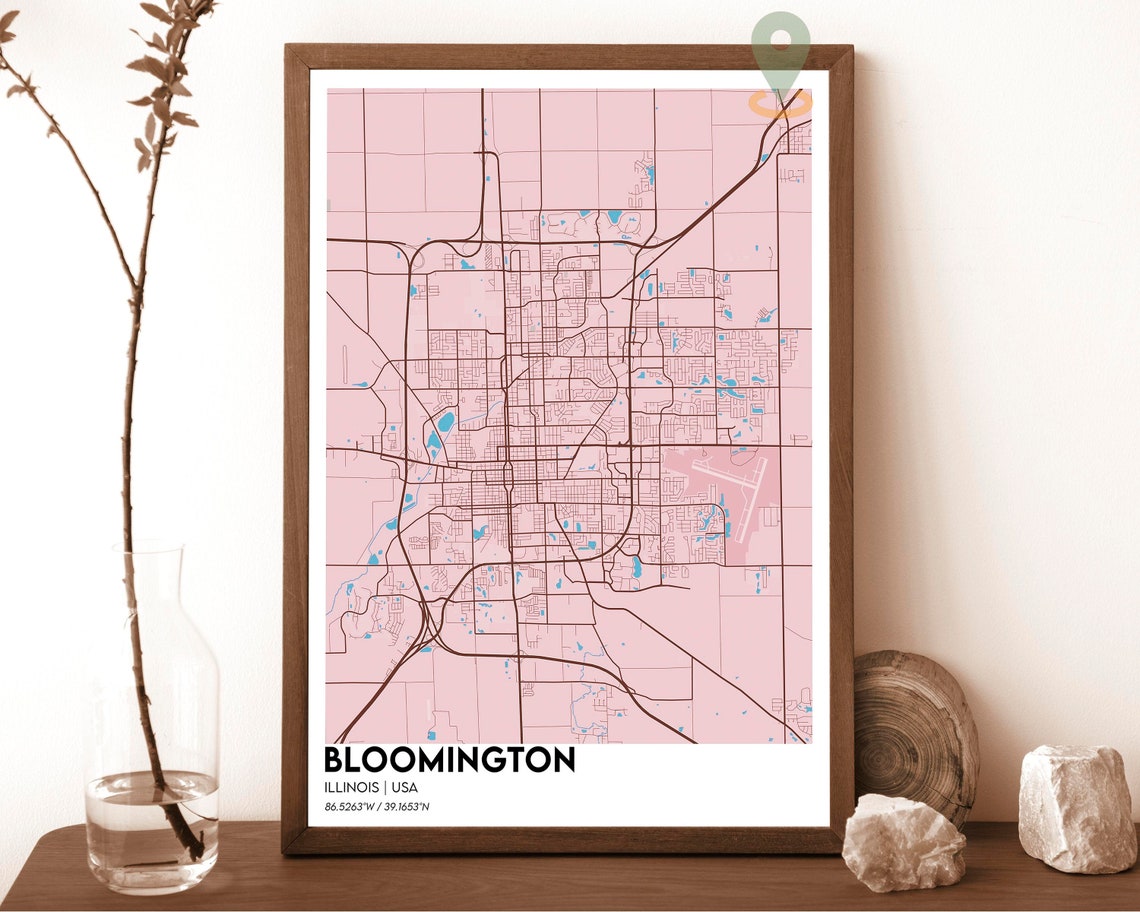 Bloomington Illinois Vintage City Map Poster Antique Cartography Art - Image 3