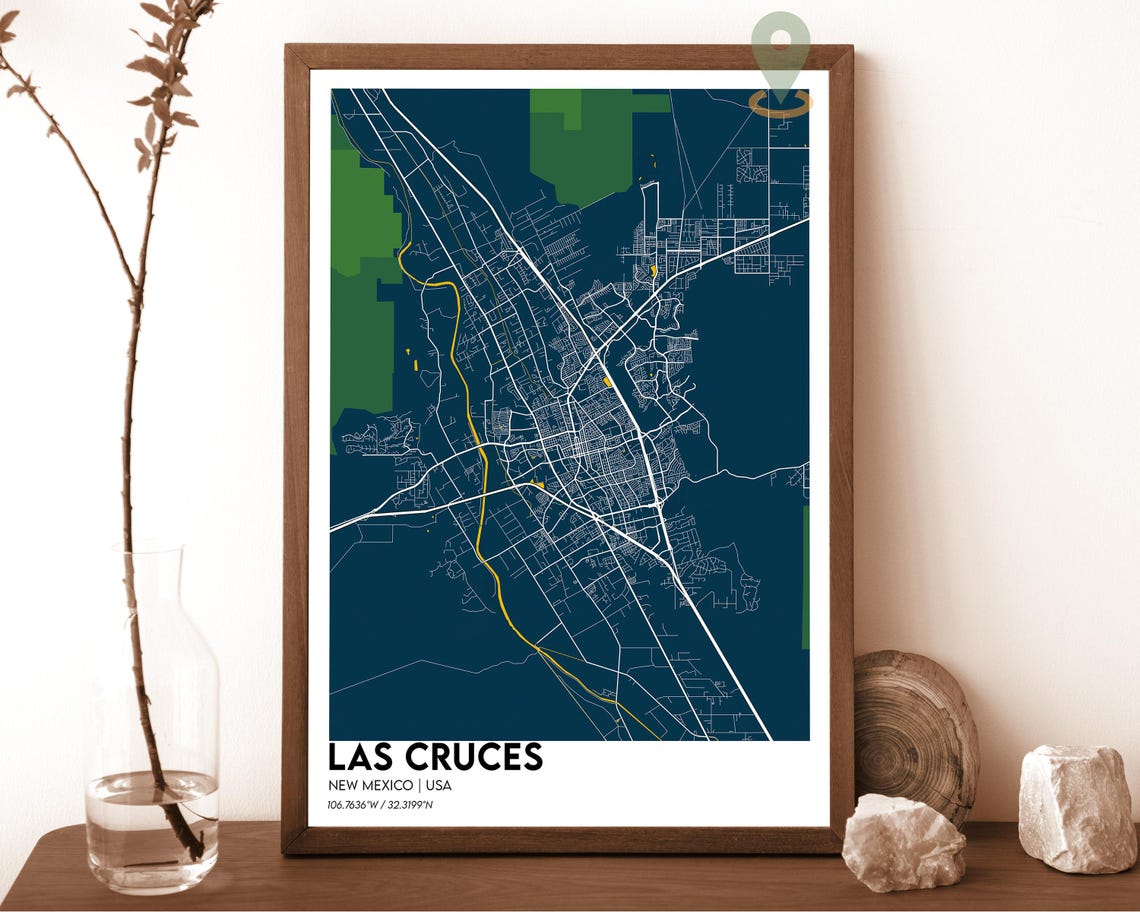 Las Cruces New Mexico Dark Modern Downtown City Map Art Poster - Image 2