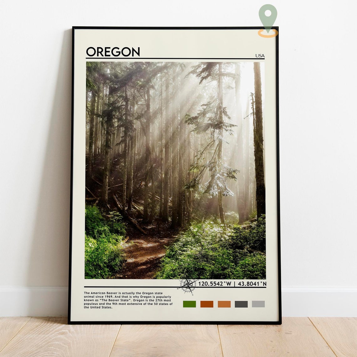 Oregon USA Misty Evergreen Forest Sunbeam Nature Travel Poster - Image 2