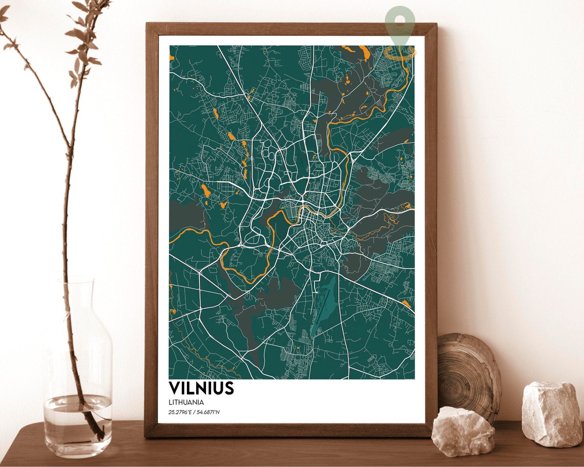 Vilnius Lithuania City Map Poster Red Minimalist Modern Art Style - Image 4