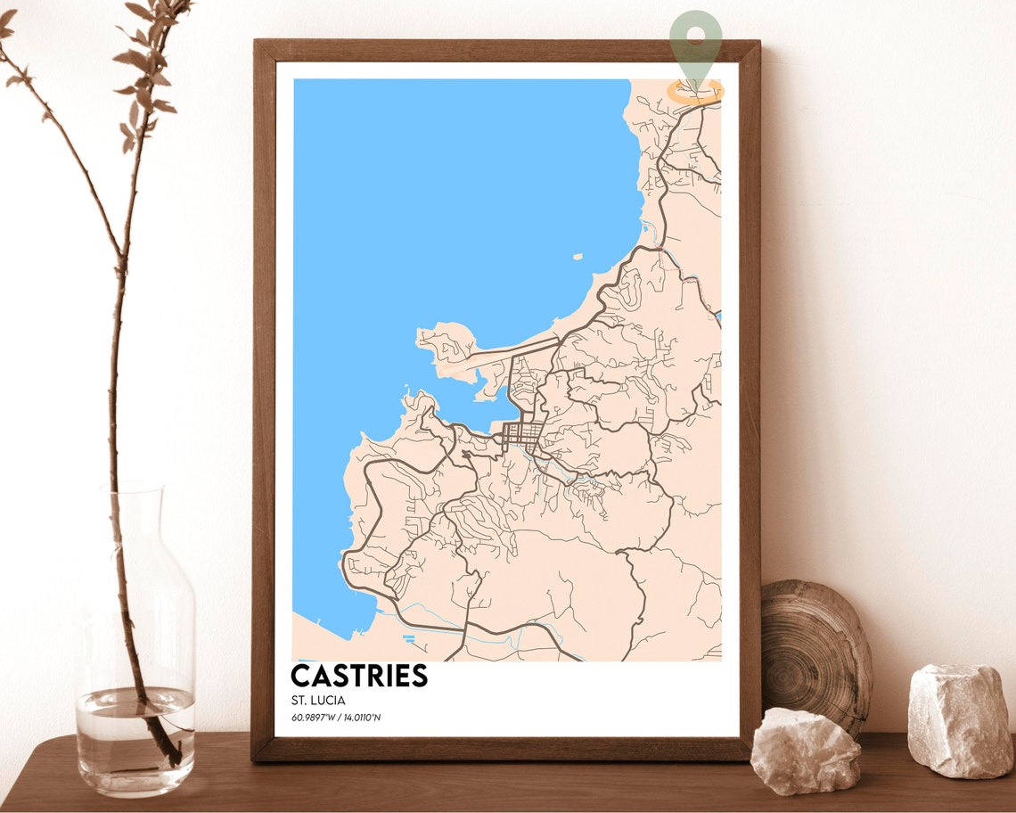 Castries St Lucia Minimalist City Map Poster in Dark Navy Style - Image 4