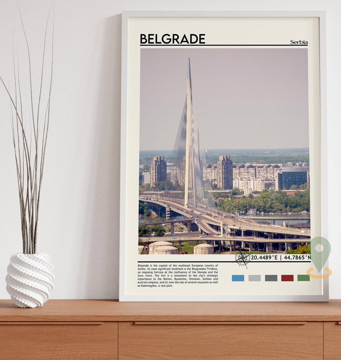 Belgrade Serbia Ada Bridge Sava River Skyline Europe Travel Poster - Image 3