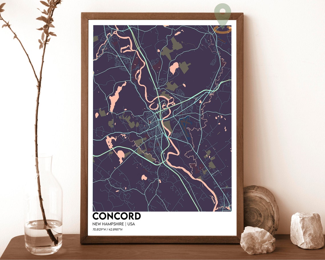Concord New Hampshire Dark Green Capital City Map Art Poster - Image 3