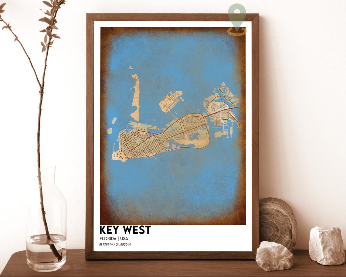 Key West Florida Mustard Green Minimalist Island Map Wall Art - Image 4