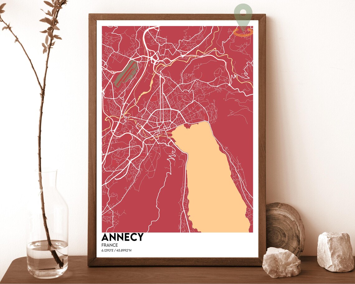 Annecy France Deep Navy Gold Lake Minimalist Street Map Art Print - Image 6