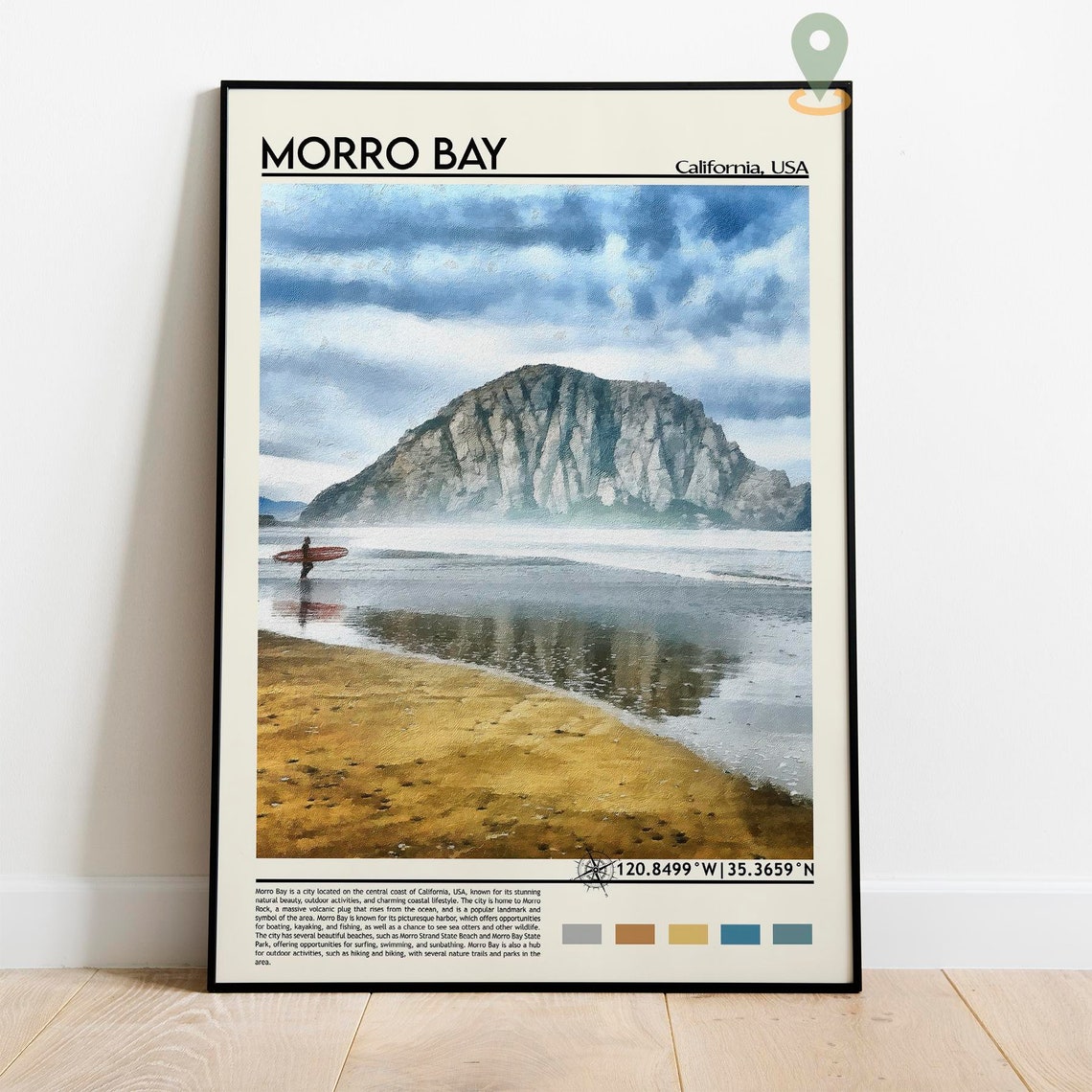 Morro Bay California Morro Rock Surf Beach Vintage Travel Poster - Image 3