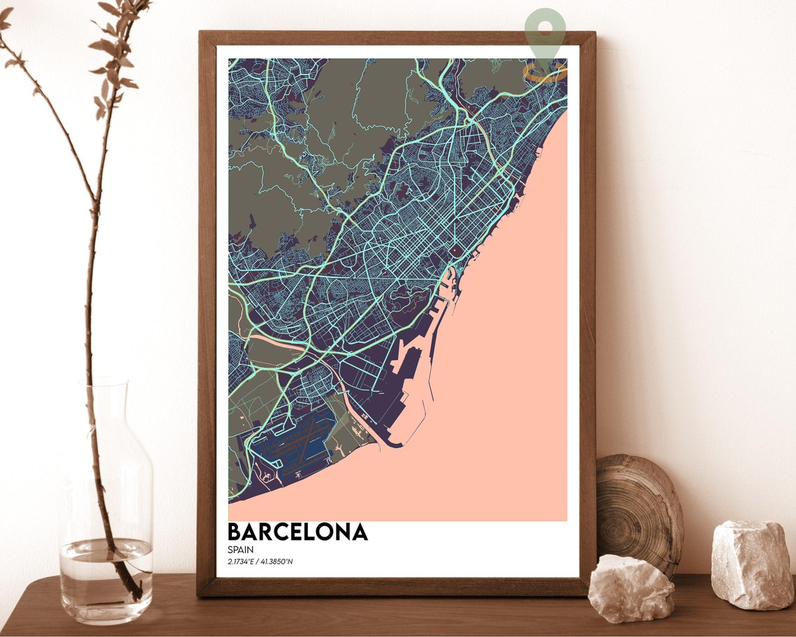 Barcelona Spain Dark Navy City Map Mediterranean Coast Poster - Image 3