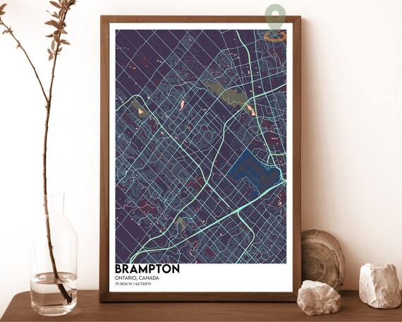 Brampton Ontario Canada Dark Navy City Map Modern Decor Poster