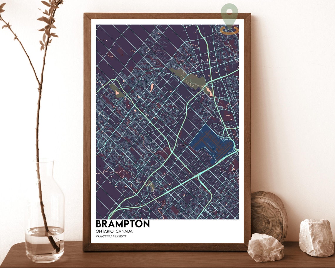 Brampton Ontario Canada Dark Navy City Map Modern Decor Poster