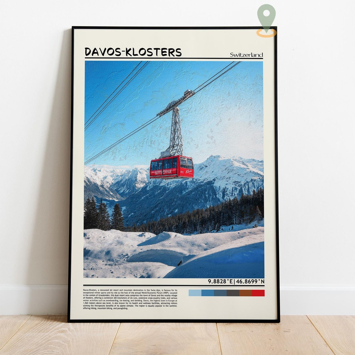 Davos Klosters Switzerland Red Gondola Alpine Snow Mountain Poster - Image 4