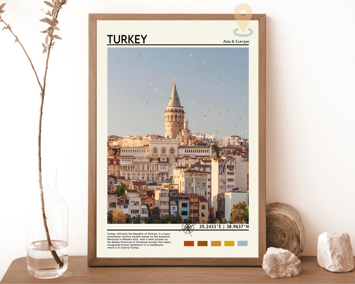 Turkey Galata Tower Istanbul Old Town Skyline Travel Poster View
