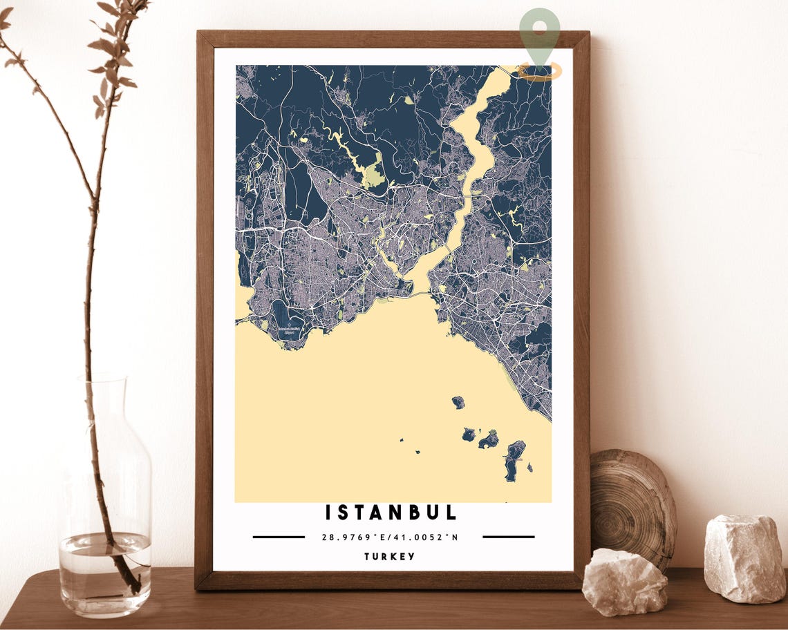 Istanbul Turkey Midnight Blue Coastal City Street Map Poster - Image 3