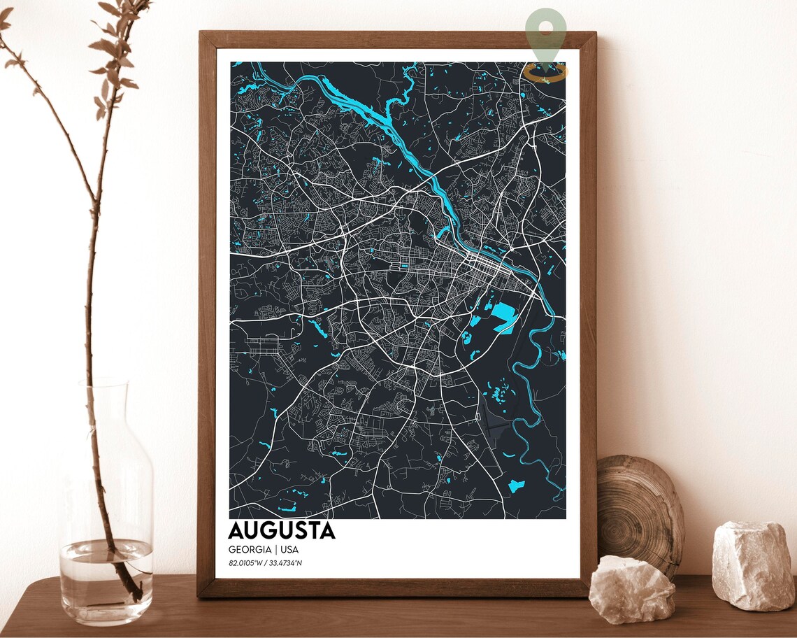 Augusta Georgia USA Navy Gold Southern Modern City Map Poster - Image 2