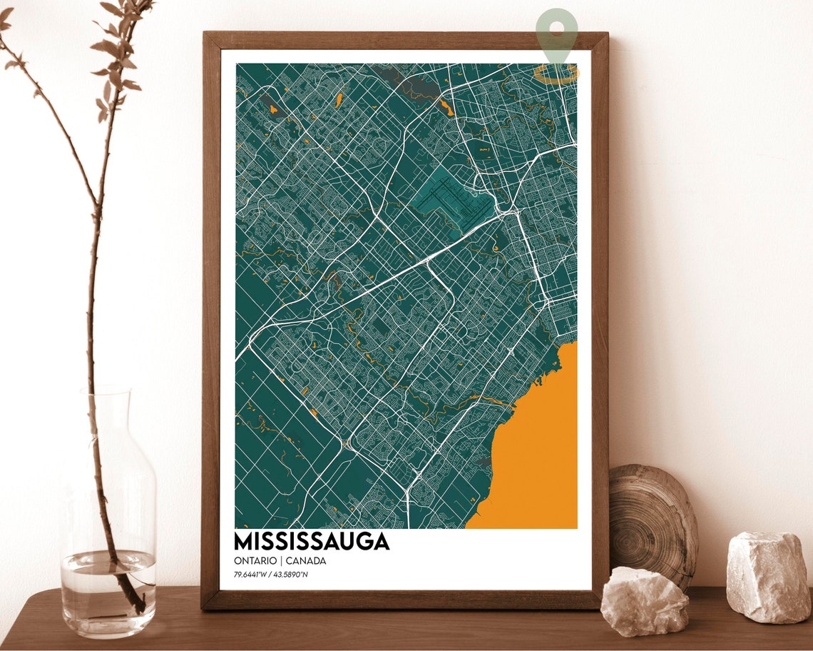 Mississauga Ontario Canada Navy Gold Lake Street Map Art Poster - Image 5