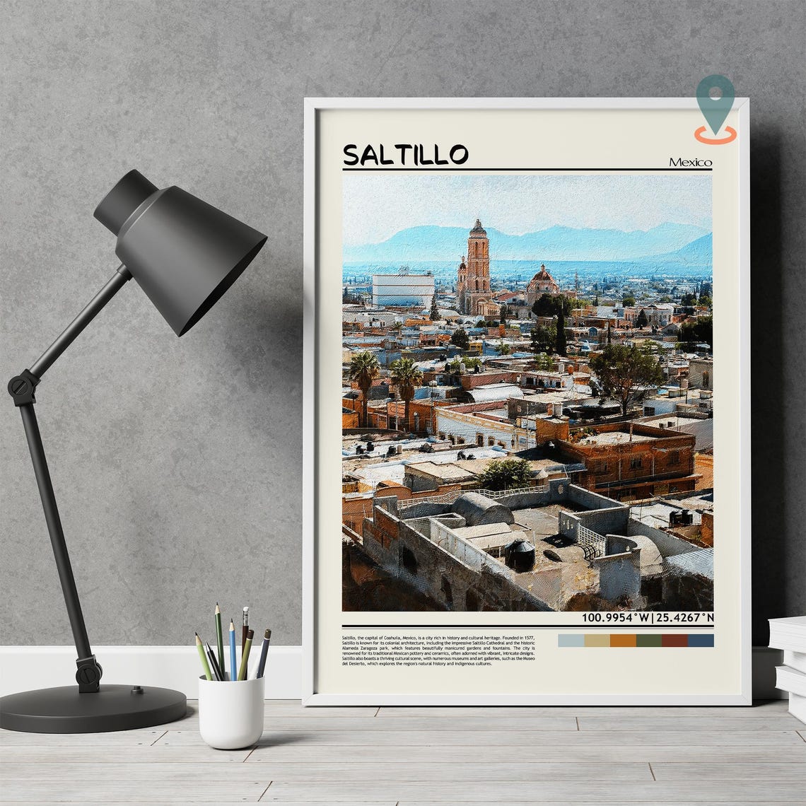 Saltillo Mexico Colonial Cathedral Rooftops City Travel Poster - Image 2