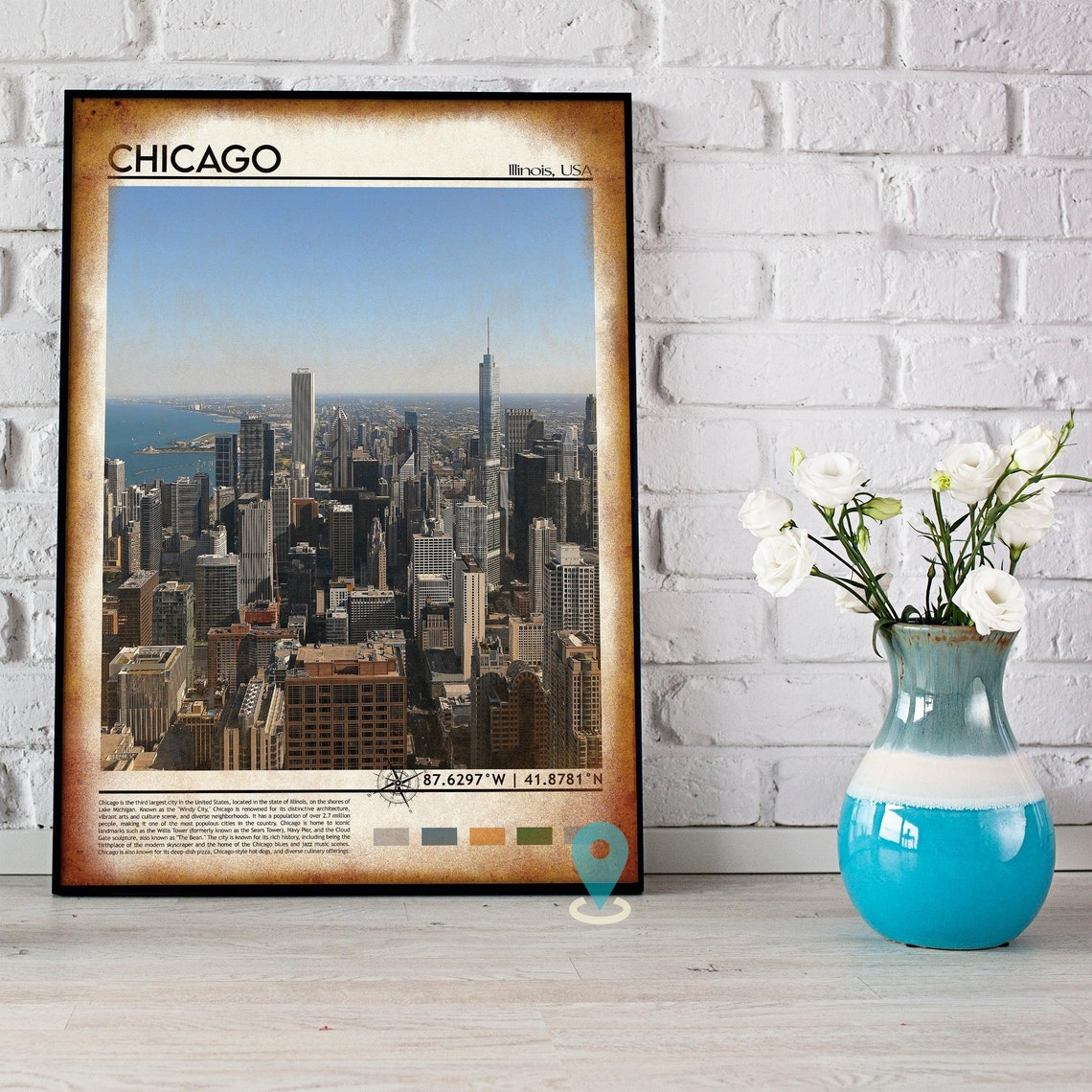 Chicago Illinois Lake Michigan Skyline Aerial Vintage Travel Poster - Image 5
