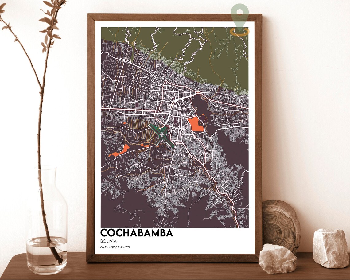 Cochabamba Bolivia Vintage Sepia Style City Street Map Gallery Wall Art - Image 3