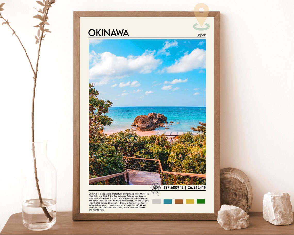 Okinawa Japan Tropical Beach Boardwalk Turquoise Ocean Poster