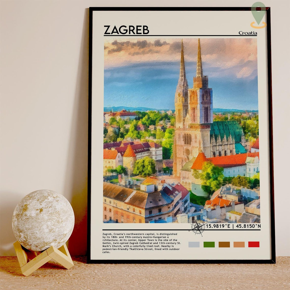 Zagreb Croatia Cathedral Twin Spires Painted Old Town Poster - Image 3