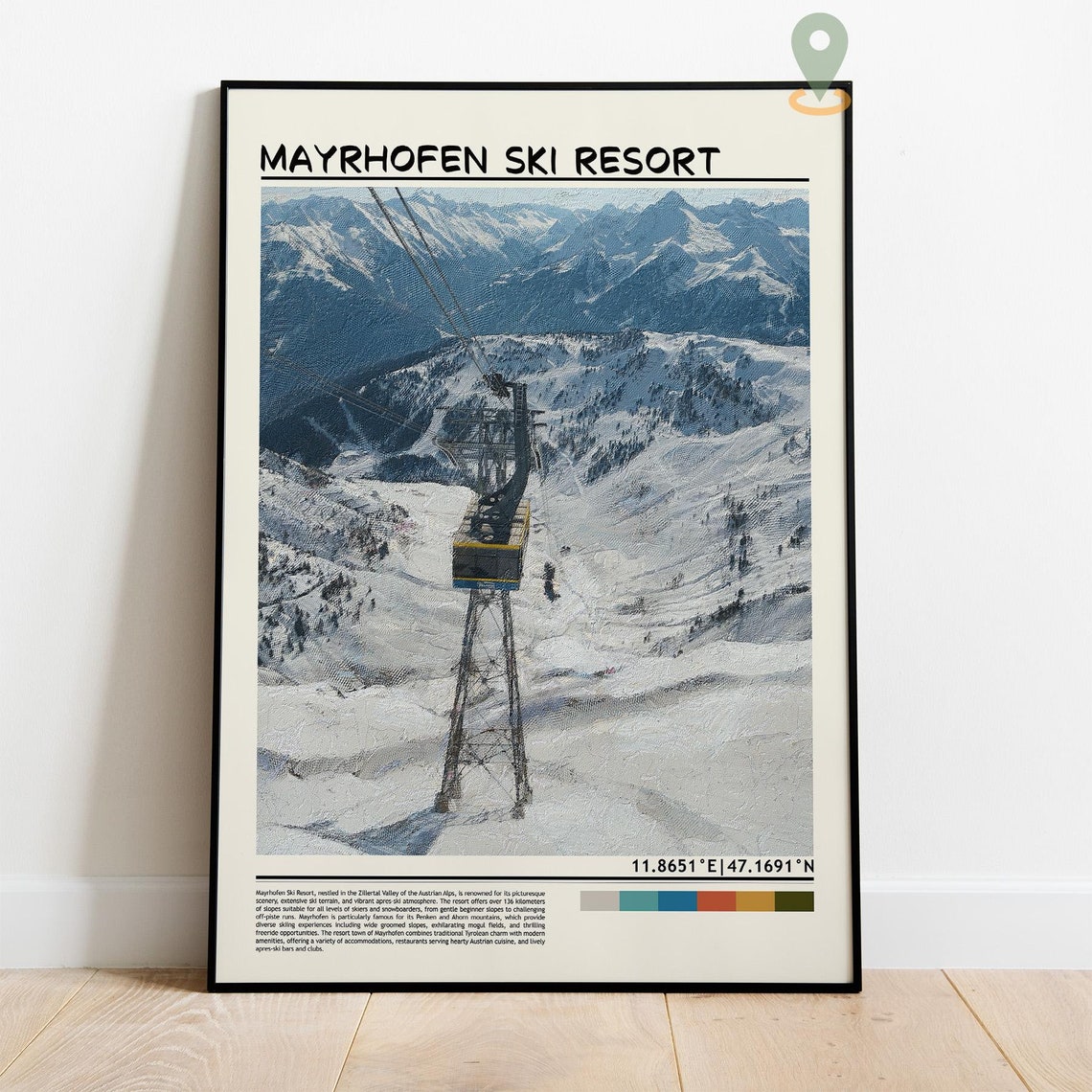 Mayrhofen Ski Resort Cable Car Ride Over Snowy Valley Poster - Image 4