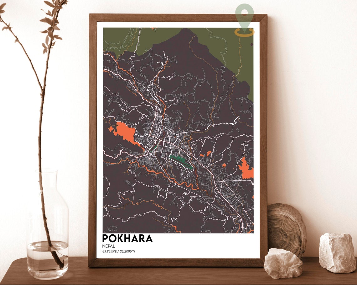 Pokhara Nepal Emerald Green Himalayan City Map Design Poster - Image 4