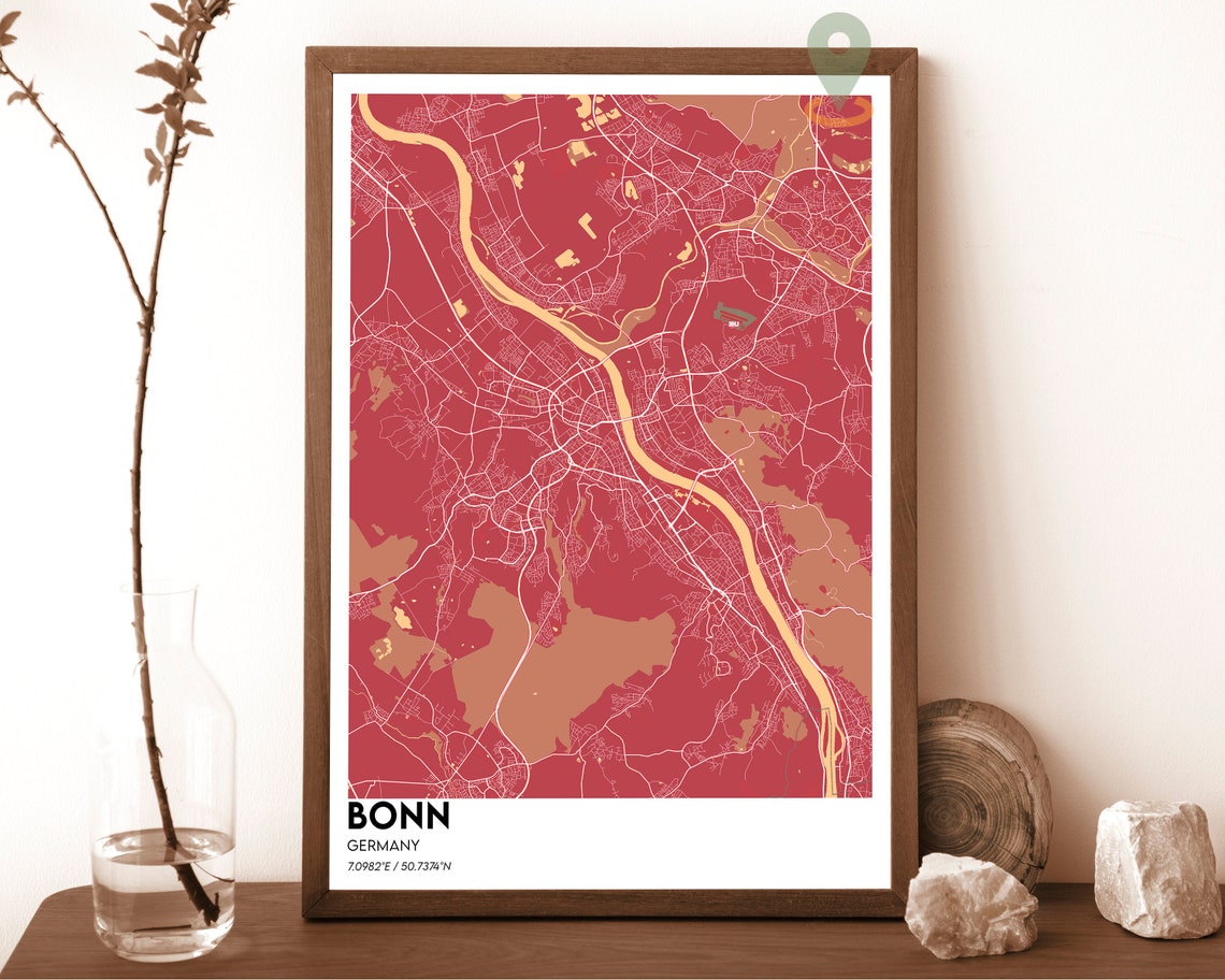 Bonn Germany Dark City Map With Orange River Street Art Poster - Image 5