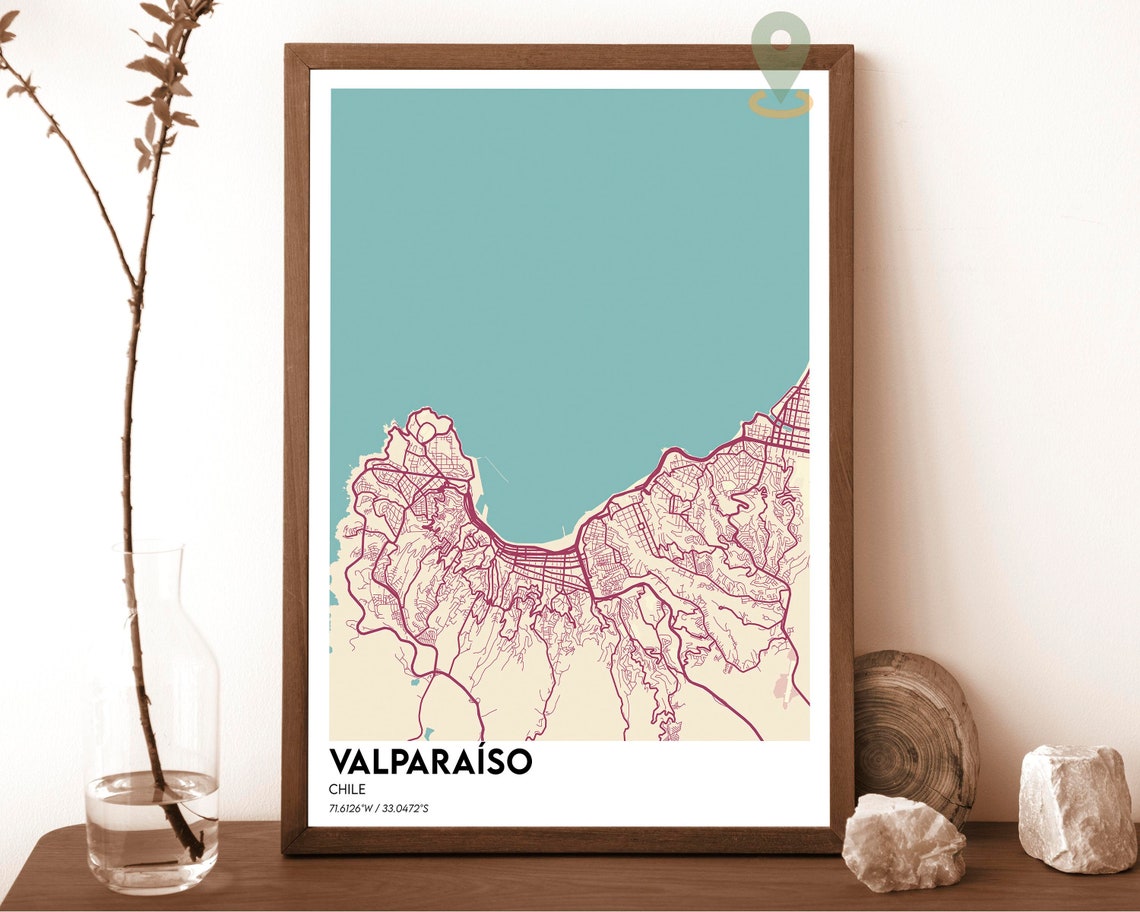 Valparaiso Chile Navy Blue Modern City Street Map Design Poster - Image 6